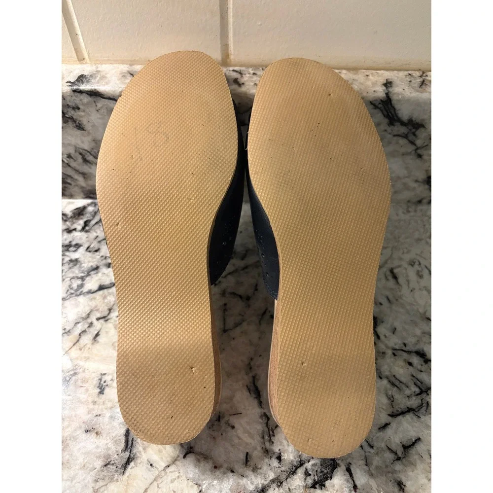Werishofer Sandals US 8 Navy Leather Cork Wedge Comfort Boho Grandmacore